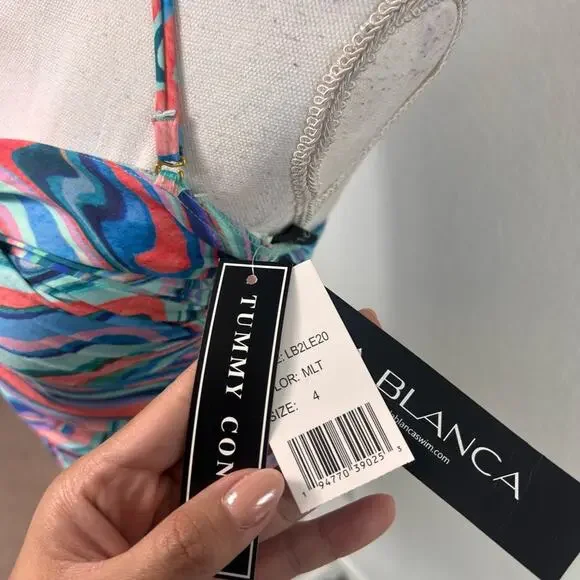 LA BLANCA WOMEN'S ONE PIECE SWIMSUIT BANDEAU TUMMY CONTROL BATHING SUIT SIZE 4 - Picture 4 of 6